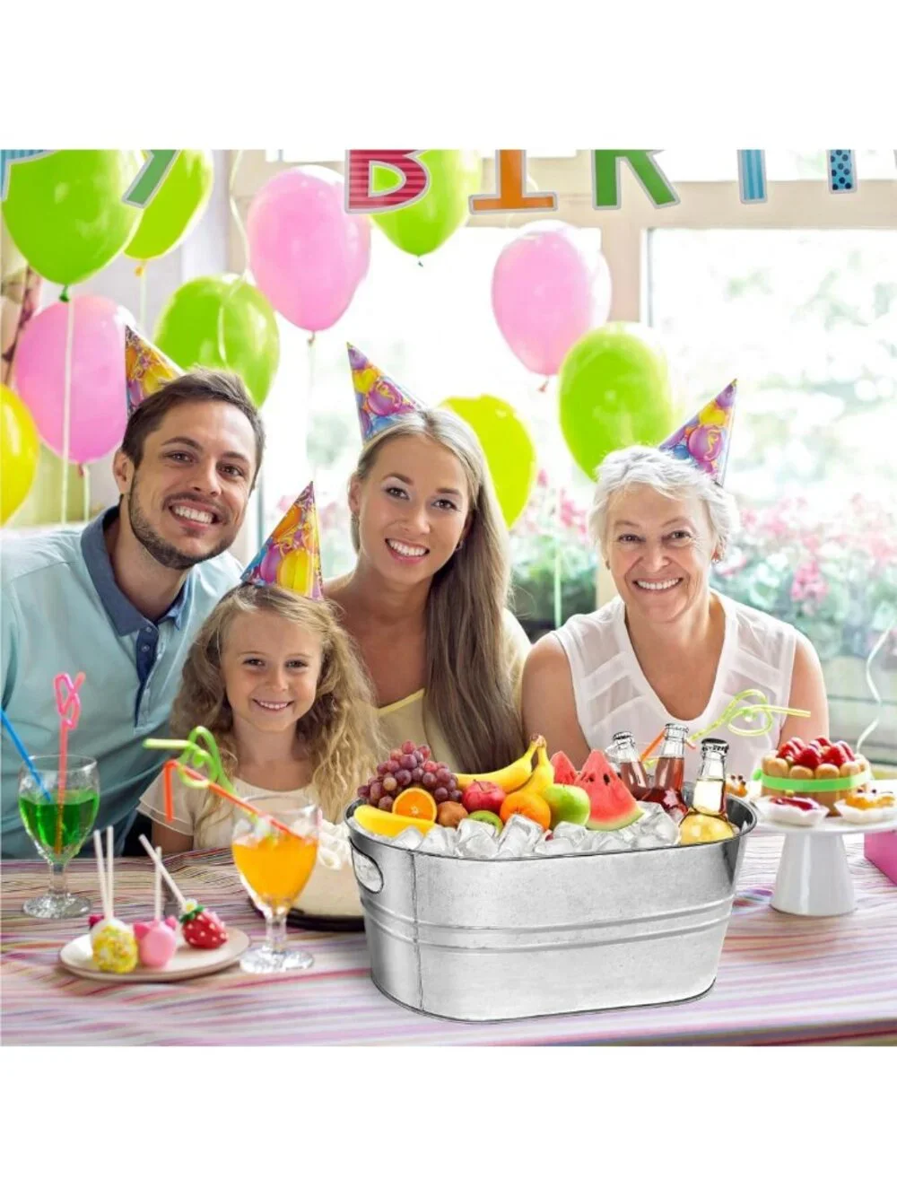 4 Pack Large Metal Ice Buckets - 3 Gallon Galvanized Drink Tubs for Parties